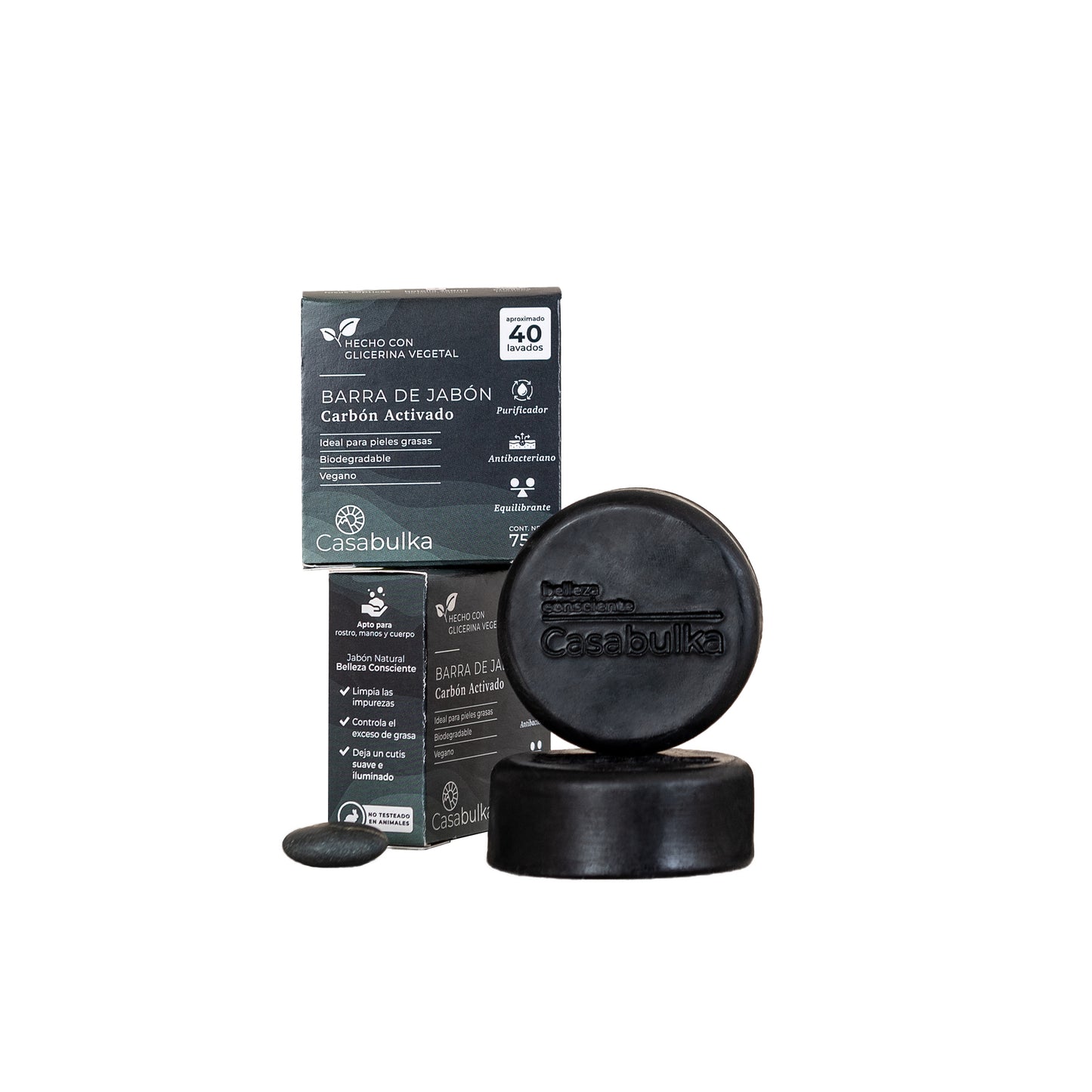 Jabón Sólido 75 gr Natural de Carbón Activado Casabulka