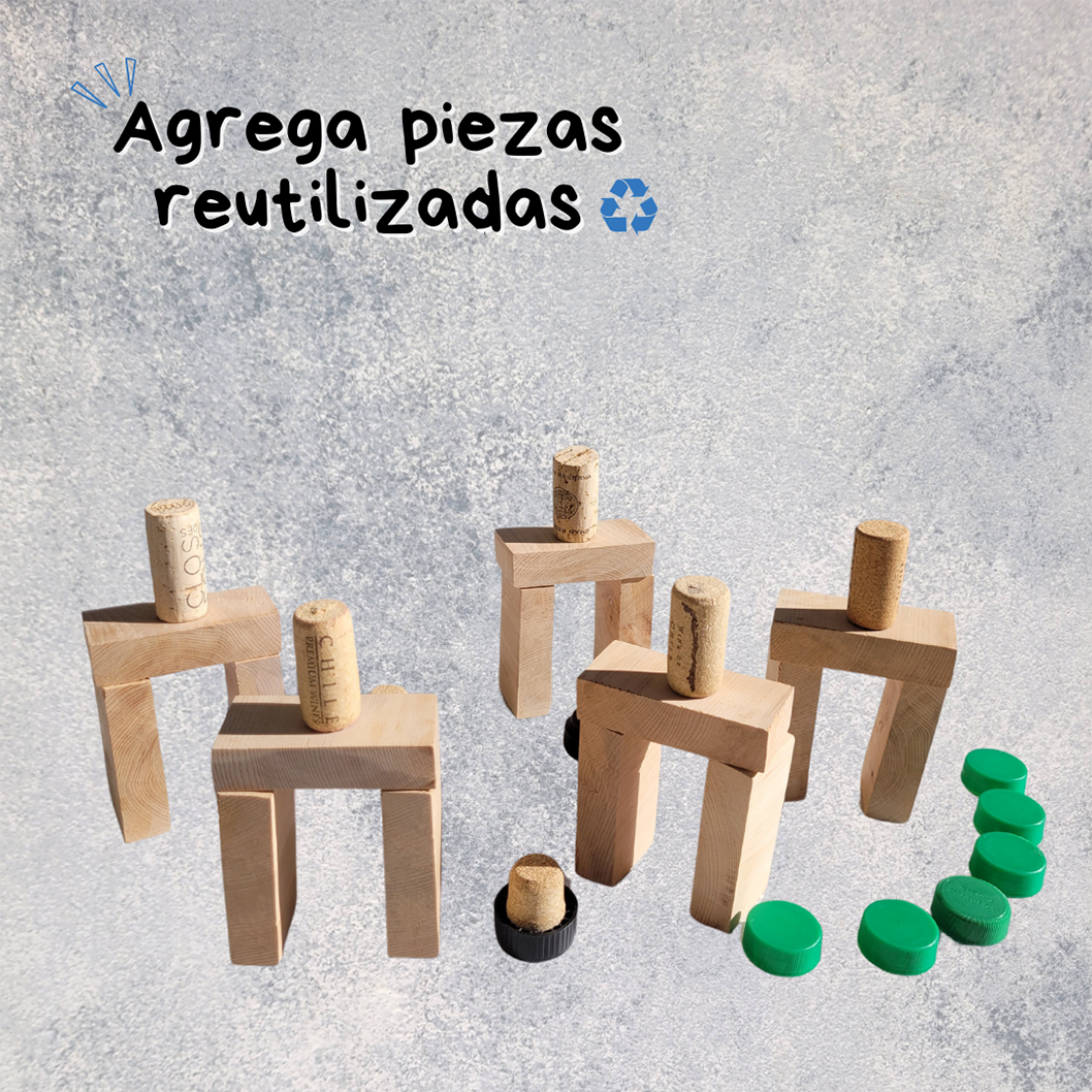 Bloques de Madera Nativa Rescatada en bolsa de jeans Reutilizados