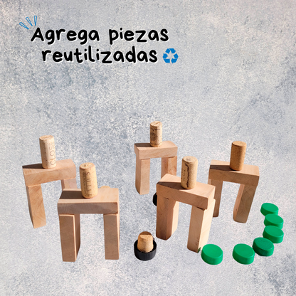 Bloques de Madera Nativa Rescatada en bolsa de jeans Reutilizados