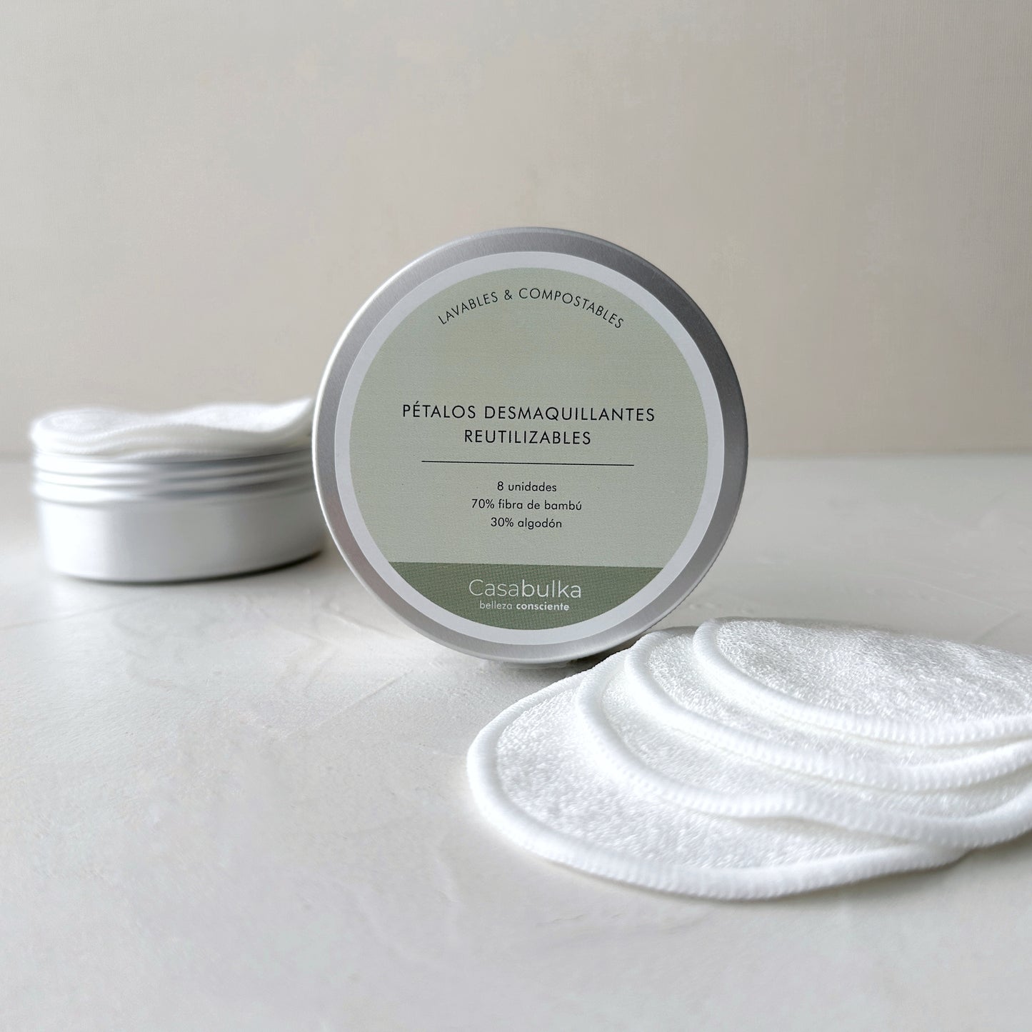 Lata con set 8 Pétalos Desmaquillantes Bambú y Algodón Casabulka