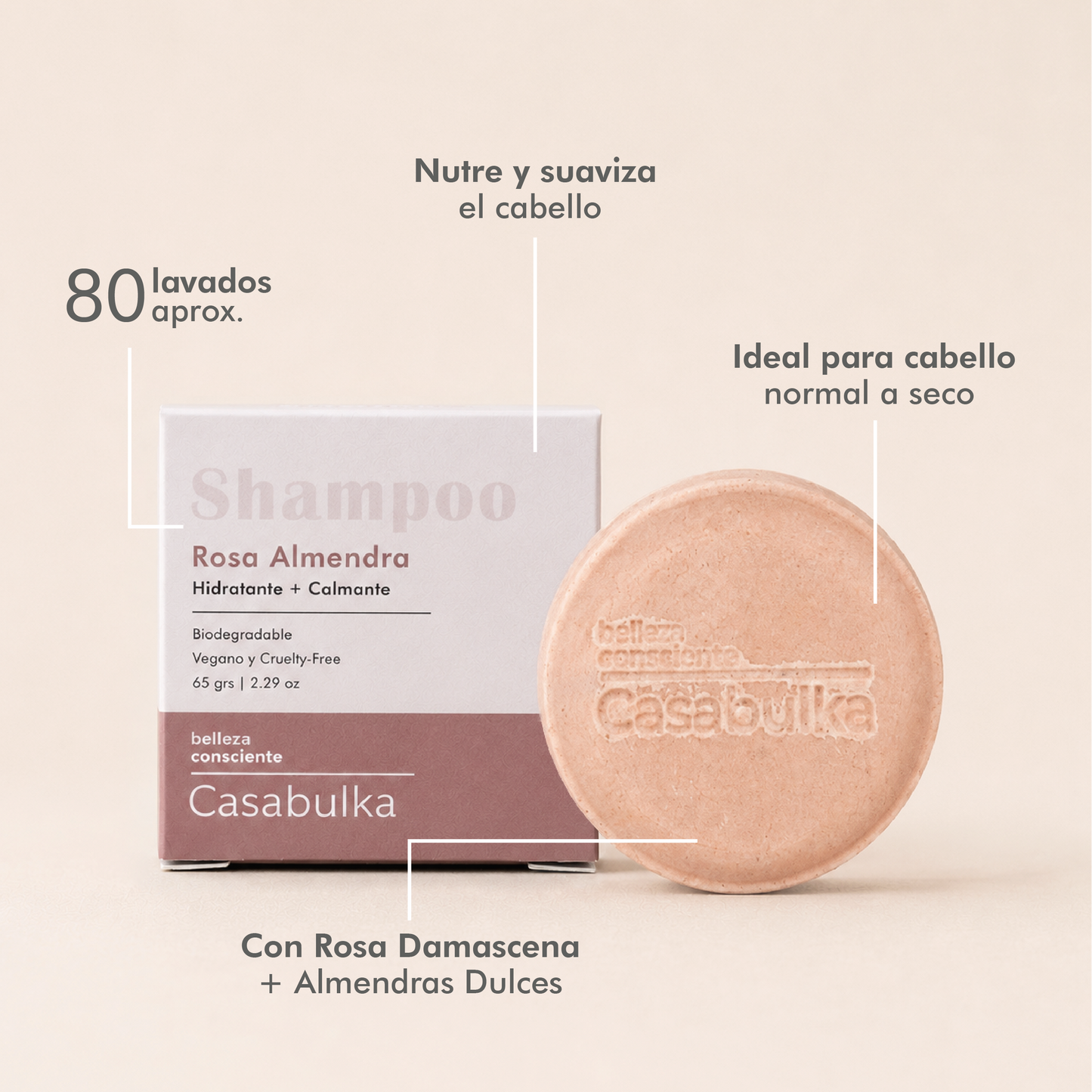 Shampoo Sólido Rosa y Almendra
